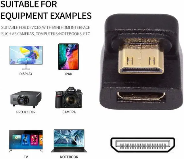 Alt view image 6 of 7 - CY 360 Degree Up Opposite U Shape Back Angled Mini HDMI 1.4 Male to Mini Female Extension Adapter Converter