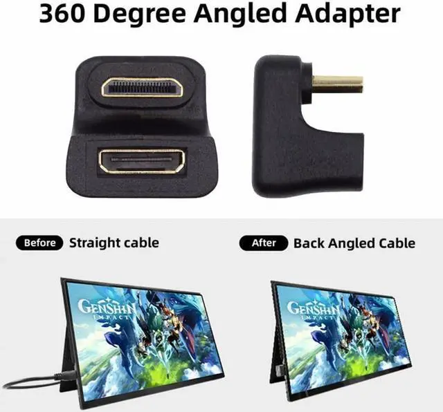 Alt view image 7 of 7 - CY 360 Degree Up Opposite U Shape Back Angled Mini HDMI 1.4 Male to Mini Female Extension Adapter Converter