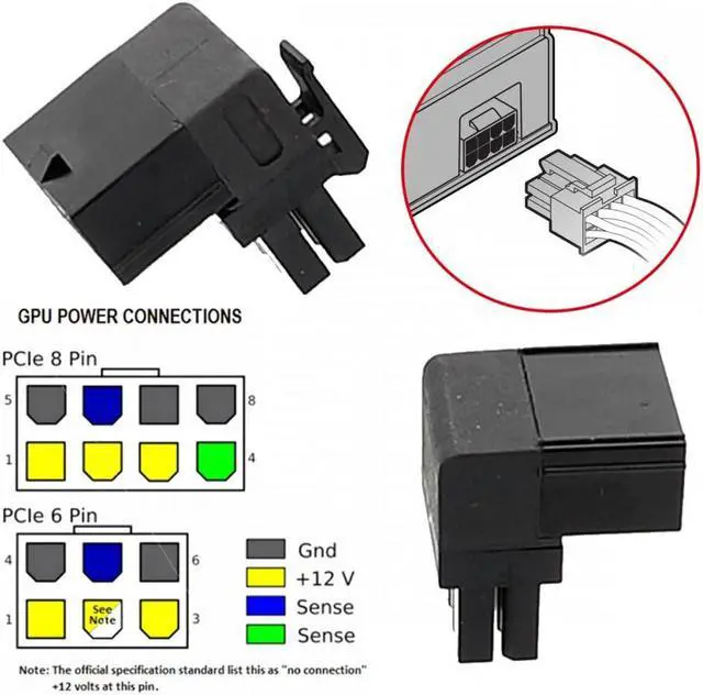 Alt view image 5 of 7 - Jimier 2pcs/lot ATX 8P Male to Female 90 Degree Up Down Angled Power Header Adapter for GPU Graphics Card