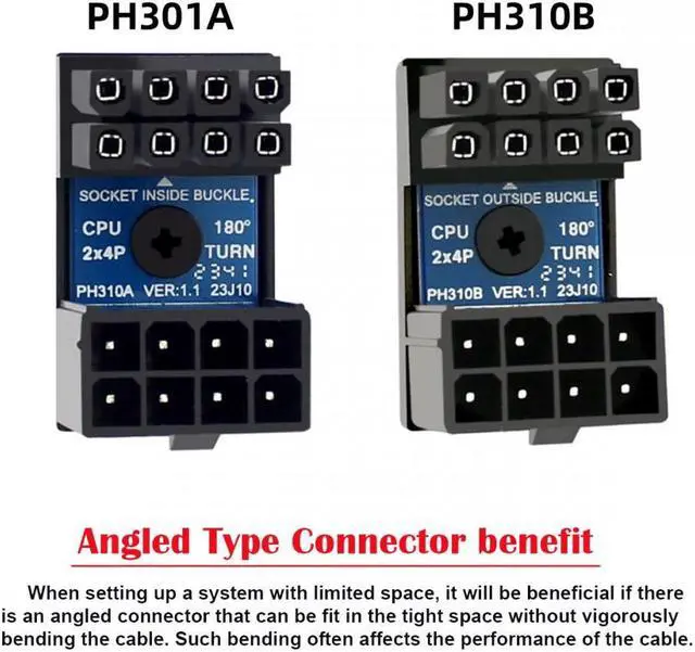 Alt view image 2 of 6 - CY 2pcs/lot ATX 8P EPS Male to Female 360 Degree Up Down Angled Power Header Adapter for CPU 12V