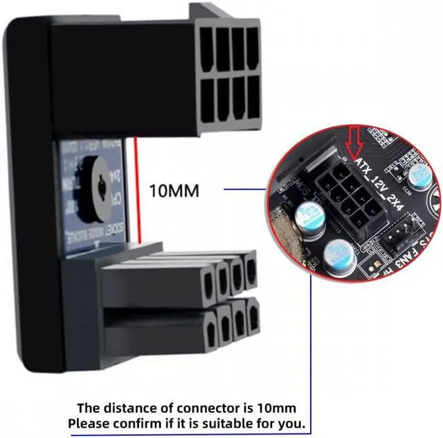 Alt view image 3 of 6 - CY 2pcs/lot ATX 8P EPS Male to Female 360 Degree Up Down Angled Power Header Adapter for CPU 12V