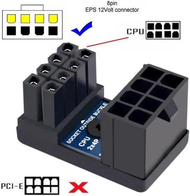 Alt view image 4 of 6 - CY 2pcs/lot ATX 8P EPS Male to Female 360 Degree Up Down Angled Power Header Adapter for CPU 12V