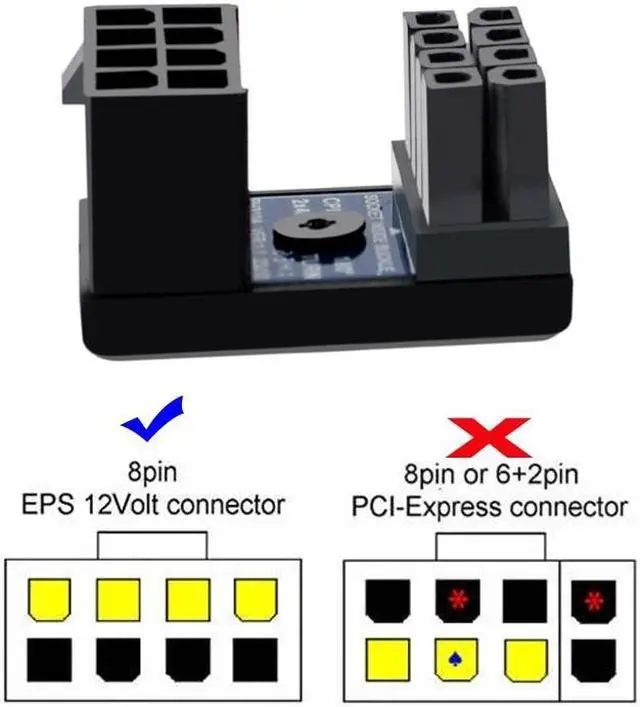 Alt view image 6 of 6 - CY 2pcs/lot ATX 8P EPS Male to Female 360 Degree Up Down Angled Power Header Adapter for CPU 12V