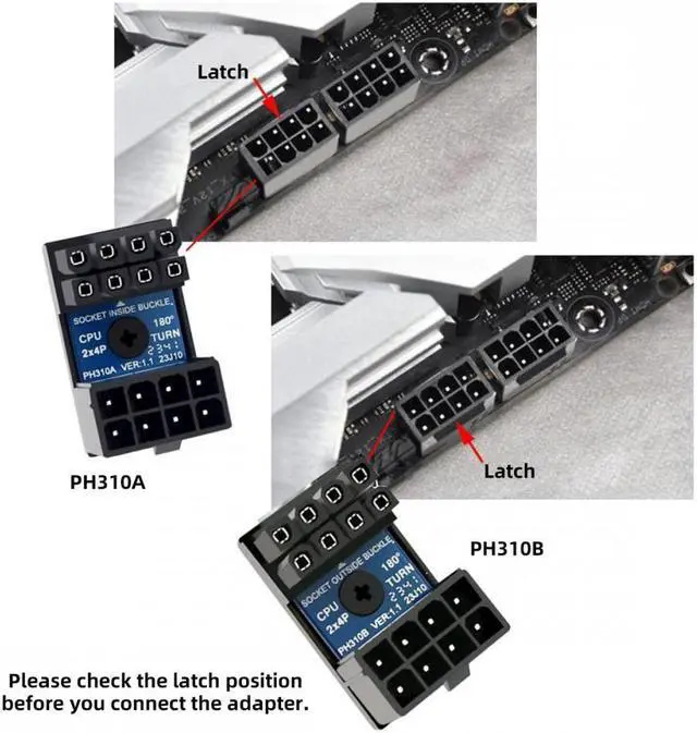 Alt view image 5 of 6 - CY 2pcs/lot ATX 8P EPS Male to Female 360 Degree Up Down Angled Power Header Adapter for CPU 12V