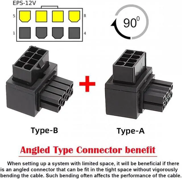 Alt view image 3 of 7 - CY 2pcs/lot ATX 8P EPS Male to Female 90 Degree Up Down Angled Power Header Adapter for CPU 12V