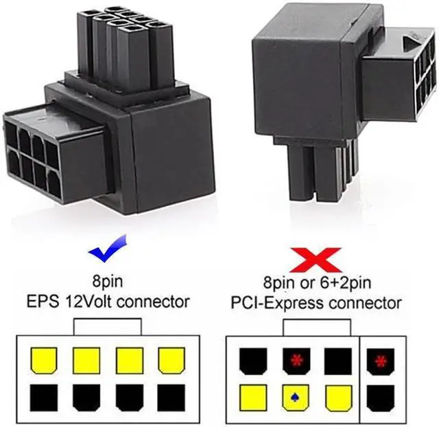 Alt view image 6 of 7 - CY 2pcs/lot ATX 8P EPS Male to Female 90 Degree Up Down Angled Power Header Adapter for CPU 12V