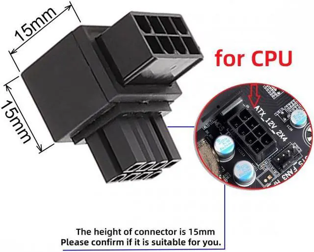Alt view image 7 of 7 - CY 2pcs/lot ATX 8P EPS Male to Female 90 Degree Up Down Angled Power Header Adapter for CPU 12V
