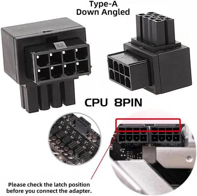Alt view image 4 of 7 - CY 2pcs/lot ATX 8P EPS Male to Female 90 Degree Up Down Angled Power Header Adapter for CPU 12V