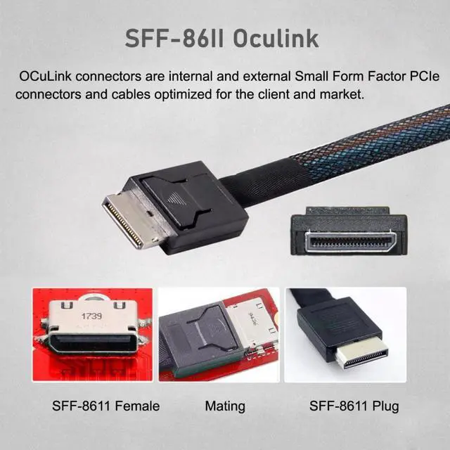 Alt view image 2 of 7 - Xiwai PCI-E 5.0 Mini Cool Edge IO MCIO PCI-E 4i 38Pin Male to SFF-8611 Oculink 4X Extender Cable 50cm