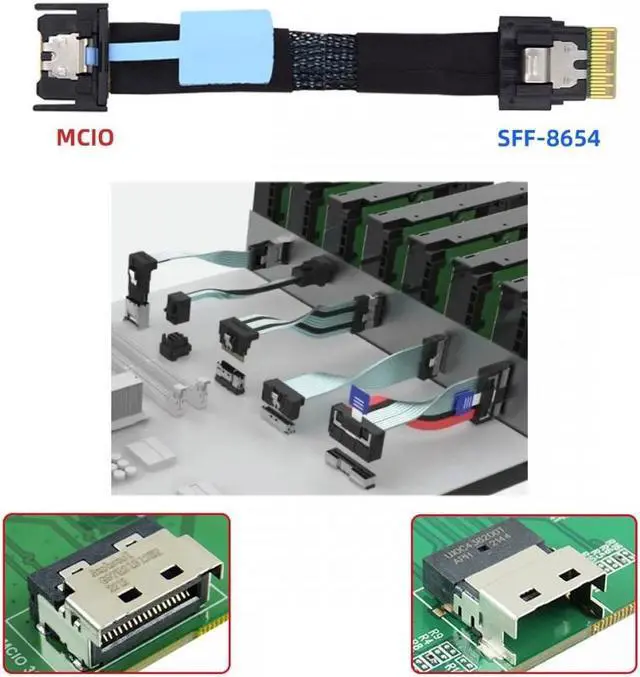 Alt view image 6 of 7 - Chenyang PCI-E 5.0 Mini Cool Edge IO MCIO PCI-E 4i 38Pin Male to SFF-8654 Slimline 4X Extender Cable 50cm