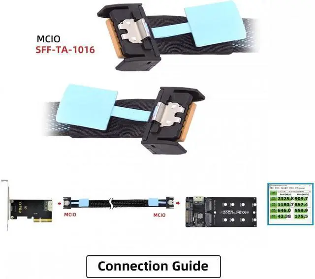 Alt view image 4 of 7 - Chenyang PCI-E 5.0 Mini Cool Edge IO MCIO PCI-E 4i 38Pin Male to MCIO 4i SFF-TA-1016 Extender Cable 50cm