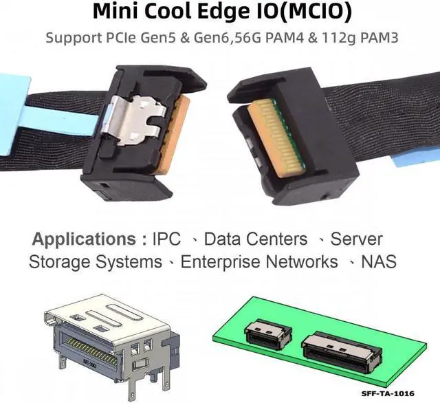 Alt view image 7 of 7 - Chenyang PCI-E 5.0 Mini Cool Edge IO MCIO PCI-E 4i 38Pin Male to MCIO 4i SFF-TA-1016 Extender Cable 50cm