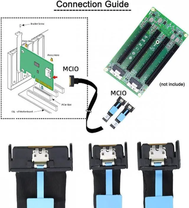 Alt view image 2 of 7 - Chenyang PCI-E 5.0 Mini Cool Edge IO MCIO STR PCI-E 8i 74Pin Male to Dual MCIO 38Pin Male Extender Cable 50cm