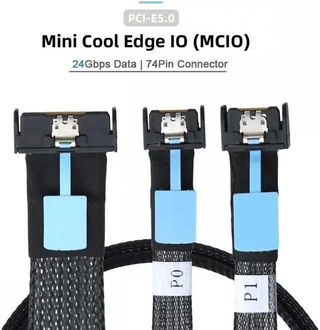 Alt view image 3 of 7 - Chenyang PCI-E 5.0 Mini Cool Edge IO MCIO STR PCI-E 8i 74Pin Male to Dual MCIO 38Pin Male Extender Cable 50cm