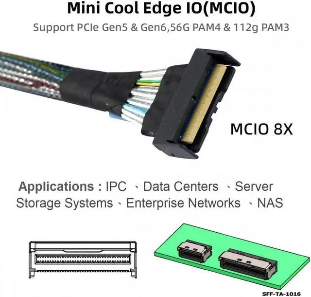 Alt view image 4 of 7 - Chenyang PCI-E 5.0 Mini Cool Edge IO MCIO STR PCI-E 8i 74Pin Male to Dual MCIO 38Pin Male Extender Cable 50cm
