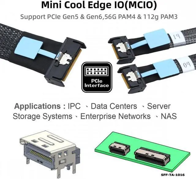 Alt view image 7 of 7 - Chenyang PCI-E 5.0 Mini Cool Edge IO MCIO STR PCI-E 8i 74Pin Male to Dual MCIO 38Pin Male Extender Cable 50cm