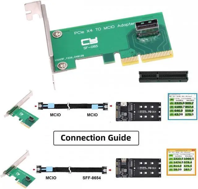 Alt view image 6 of 7 - Jimier PCI-Express 5.0 4.0 4X to MCIO Mini Cool Edge IO Female Host Adapter for PCIe Nvme U.2 SSD