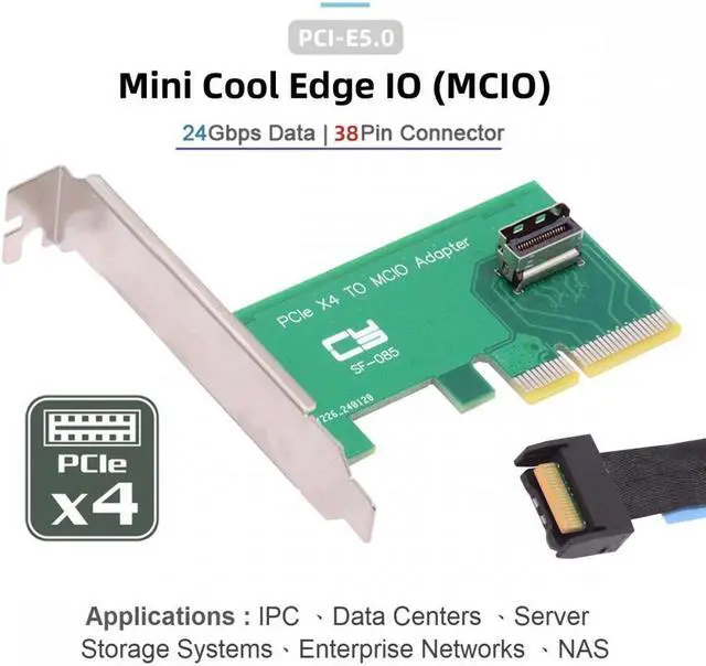 Alt view image 5 of 7 - Jimier PCI-Express 5.0 4.0 4X to MCIO Mini Cool Edge IO Female Host Adapter for PCIe Nvme U.2 SSD
