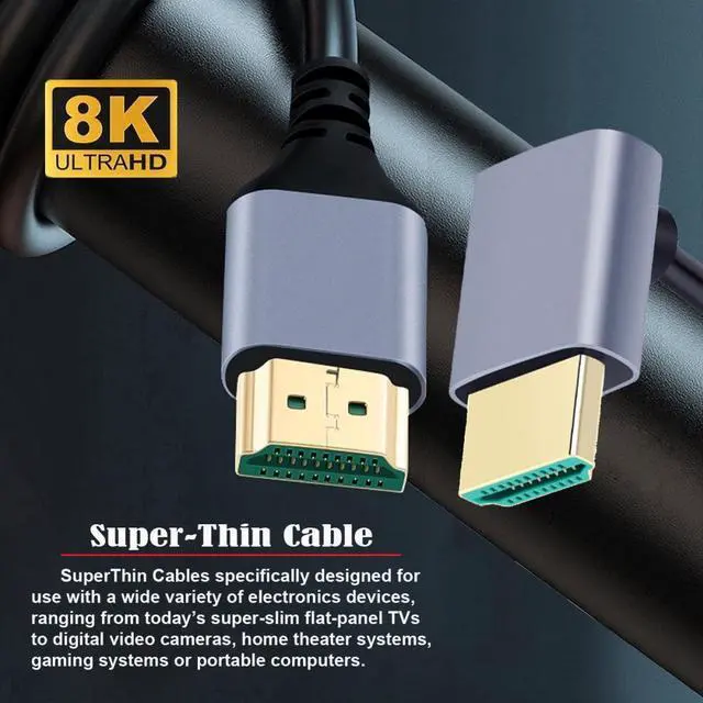 Alt view image 3 of 7 - Cablecc 0.5M HDMI 2.1 Ultra Thin HDTV Cable 8K 4K Hyper Super Flexible Slim Cord Down Angled 90 Degree Type-A Male to Male for Computer HDTV