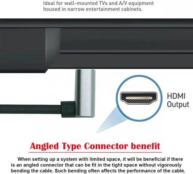 Alt view image 5 of 7 - Cablecc 0.5M HDMI 2.1 Ultra Thin HDTV Cable 8K 4K Hyper Super Flexible Slim Cord Down Angled 90 Degree Type-A Male to Male for Computer HDTV