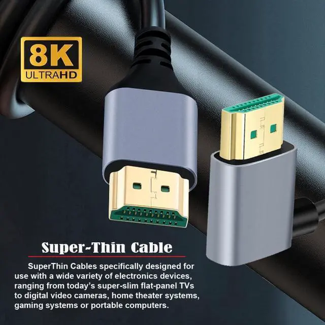 Alt view image 2 of 7 - Cablecc 1.0M HDMI 2.1 Ultra Thin HDTV Cable 8K 4K Hyper Super Flexible Slim Cord Left Angled 90 Degree Type-A Male to Male for Computer HDTV