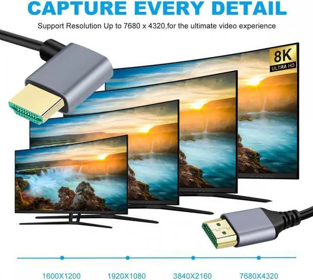 Alt view image 2 of 7 - Cablecc 1.0M HDMI 2.1 Ultra Thin HDTV Cable 8K 4K Hyper Super Flexible Slim Cord Right Angled 90 Degree Type-A Male to Male for Computer HDTV