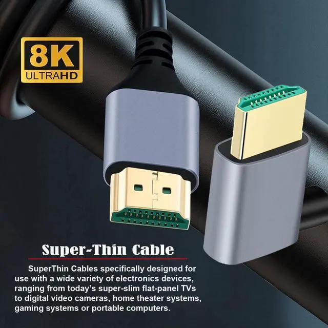 Alt view image 7 of 7 - Cablecc 1.0M HDMI 2.1 Ultra Thin HDTV Cable 8K 4K Hyper Super Flexible Slim Cord Right Angled 90 Degree Type-A Male to Male for Computer HDTV