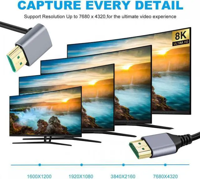 Alt view image 4 of 7 - CY 0.5M HDMI 2.1 Ultra Thin HDTV Cable 8K 4K Hyper Super Flexible Slim Cord Up Angled 90 Degree Type-A Male to Male for Computer HDTV