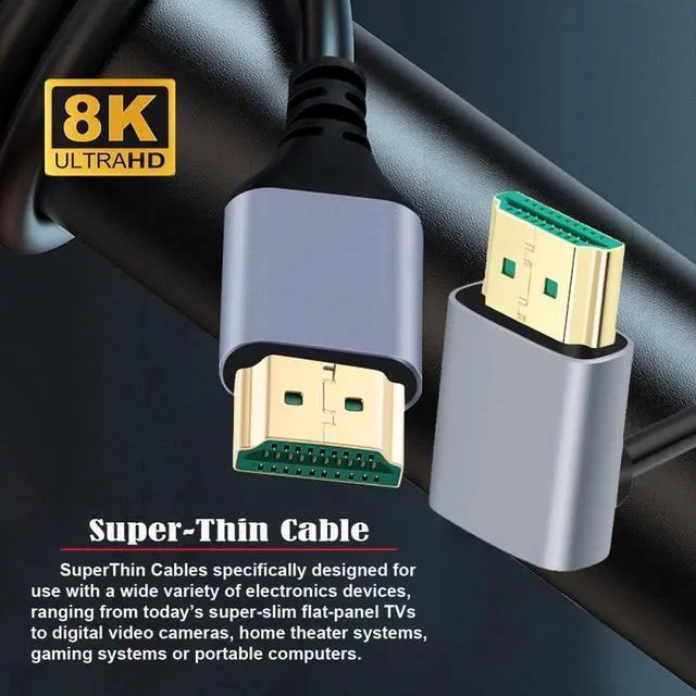 Alt view image 7 of 7 - CY 0.5M HDMI 2.1 Ultra Thin HDTV Cable 8K 4K Hyper Super Flexible Slim Cord Up Angled 90 Degree Type-A Male to Male for Computer HDTV