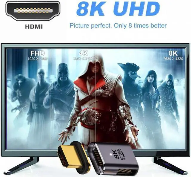 Alt view image 3 of 7 - CY 90 Degree Left Angled Magnetic 8K Type-A HDMI 2.1 Male to Female Straight Video Adapter for Laptop HDTV