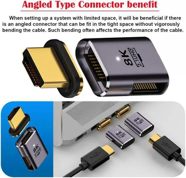 Alt view image 4 of 7 - CY 90 Degree Left Angled Magnetic 8K Type-A HDMI 2.1 Male to Female Straight Video Adapter for Laptop HDTV