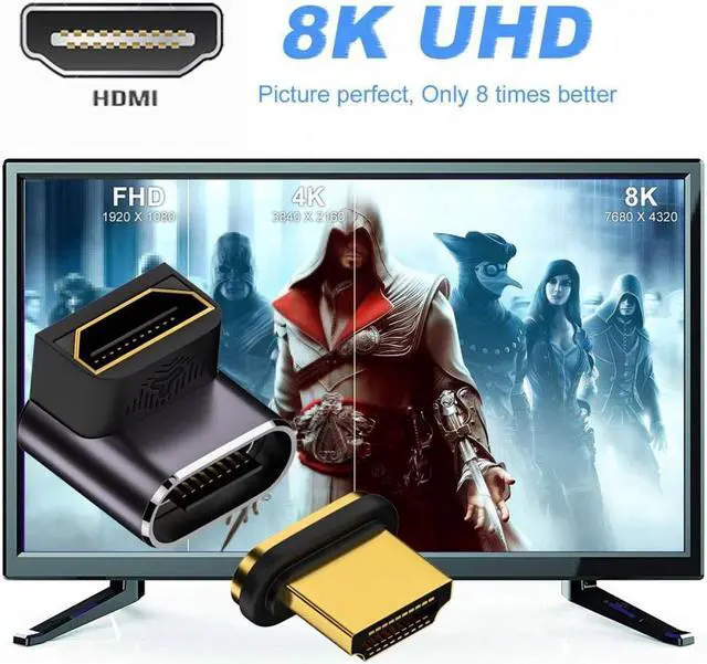 Alt view image 3 of 7 - CY 90 Degree Up Angled Magnetic 8K Type-A HDMI 2.1 Male to Female Straight Video Adapter for Laptop HDTV