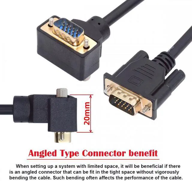 Alt view image 2 of 7 - Cablecc 100CM 90 Degree Down Angled VGA RGB Male to Straight Male Extension Cable 3COAX+6C for Monitor Projector Computer