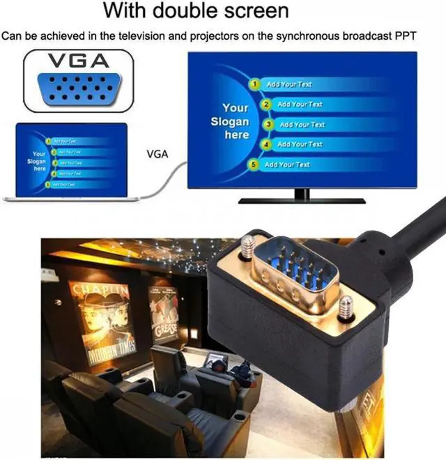 Alt view image 6 of 7 - Cablecc 100CM 90 Degree Down Angled VGA RGB Male to Straight Male Extension Cable 3COAX+6C for Monitor Projector Computer