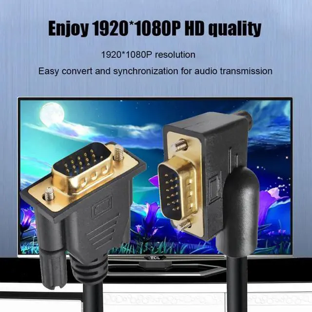 Alt view image 2 of 7 - Cablecc 100CM 90 Degree Right Angled VGA RGB Male to Straight Male Extension Cable 3COAX+6C for Monitor Projector Computer