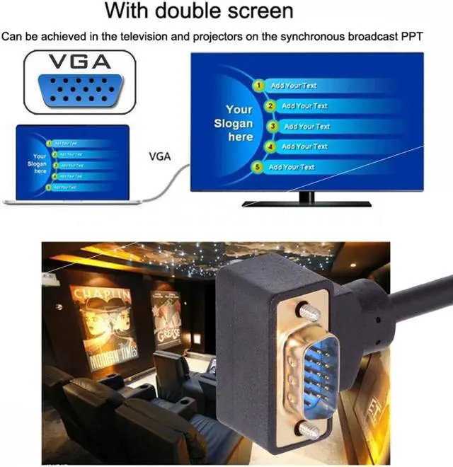 Alt view image 6 of 7 - Cablecc 100CM 90 Degree Up Angled VGA RGB Male to Straight Male Extension Cable 3COAX+6C for Monitor Projector Computer