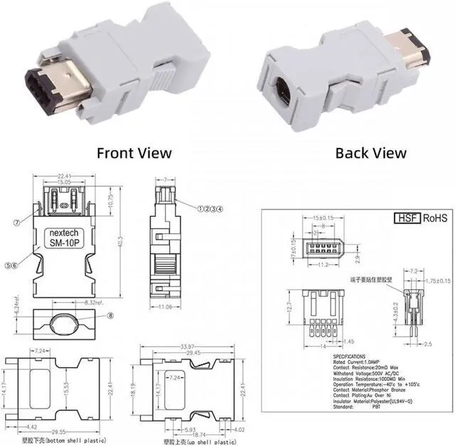 Alt view image 4 of 7 - Xiwai SM-6P I/O Connector IEEE 1394 6Pin CN3 Plug 55100-0670 Male JZSP-CMP9-1-E Compatible with Yaskawa Panasonic Servo 54280-0609