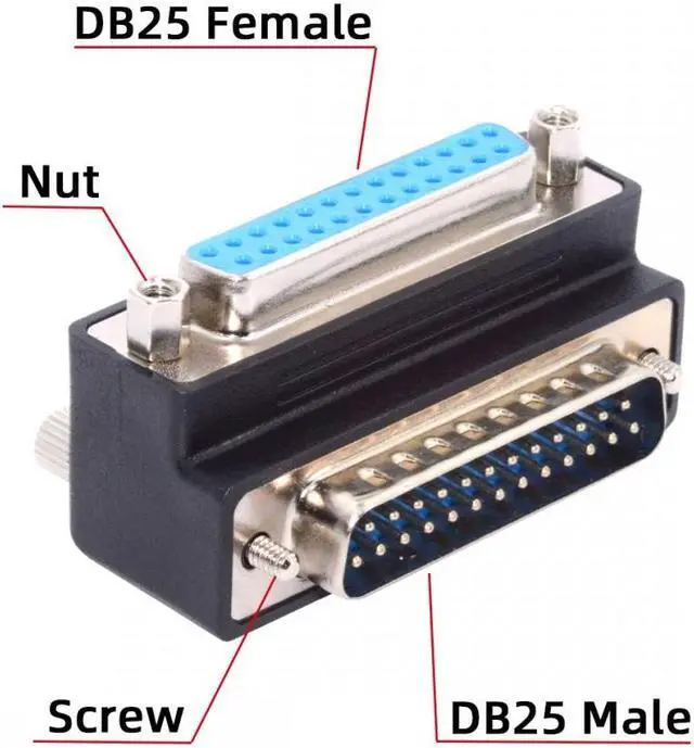 Alt view image 3 of 7 - Cablecc DSUB Parallel LPT AES/EBU DB25pin Male Nut to Female Screw Extension Adapter DB Connector Down 90 Degree Angled