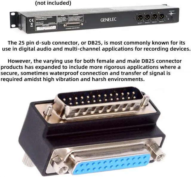 Alt view image 4 of 7 - Cablecc DSUB Parallel LPT AES/EBU DB25pin Male Nut to Female Screw Extension Adapter DB Connector Down 90 Degree Angled