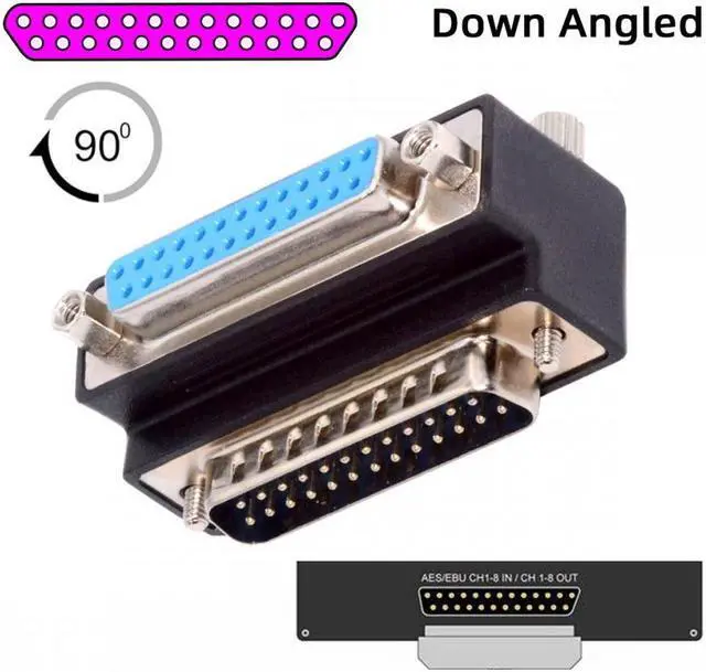 Alt view image 5 of 7 - Cablecc DSUB Parallel LPT AES/EBU DB25pin Male Nut to Female Screw Extension Adapter DB Connector Down 90 Degree Angled