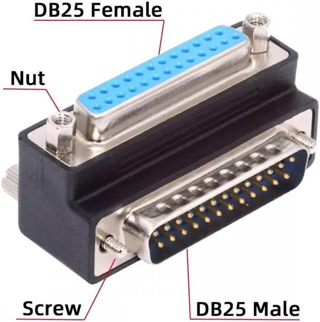 Alt view image 3 of 7 - Cablecc DSUB Parallel LPT AES/EBU DB25pin Male Nut to Female Screw Extension Adapter DB Connector Up 90 Degree Angled