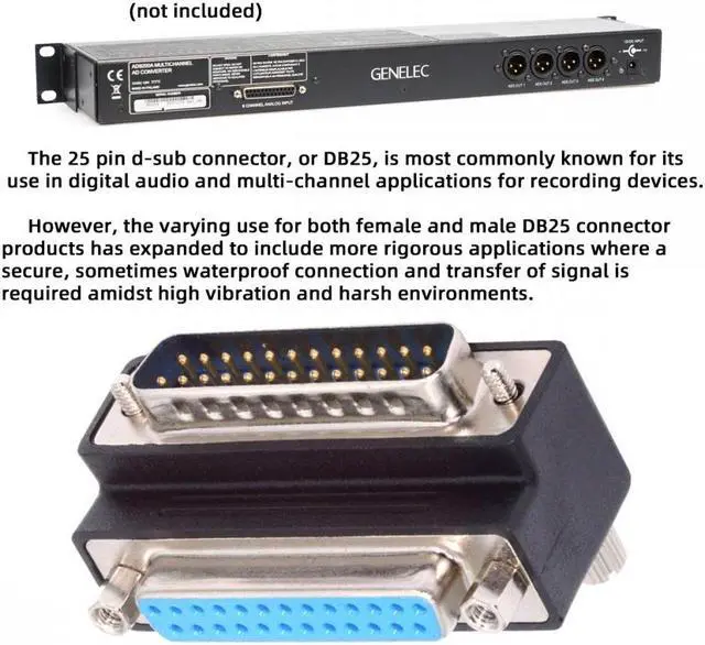Alt view image 4 of 7 - Cablecc DSUB Parallel LPT AES/EBU DB25pin Male Nut to Female Screw Extension Adapter DB Connector Up 90 Degree Angled