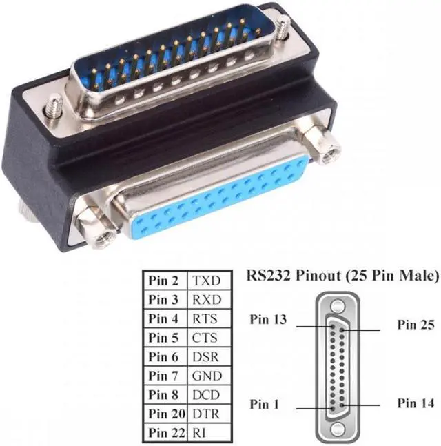 Alt view image 7 of 7 - Cablecc DSUB Parallel LPT AES/EBU DB25pin Male Nut to Female Screw Extension Adapter DB Connector Up 90 Degree Angled