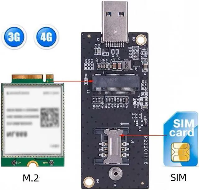 Alt view image 2 of 7 - Jimier NGFF M.2 Key-B WWAN to USB 3.0 Adapter Riser Card w SIM Slot For 3G/4G/5G LTE Wireless Module Modem Card