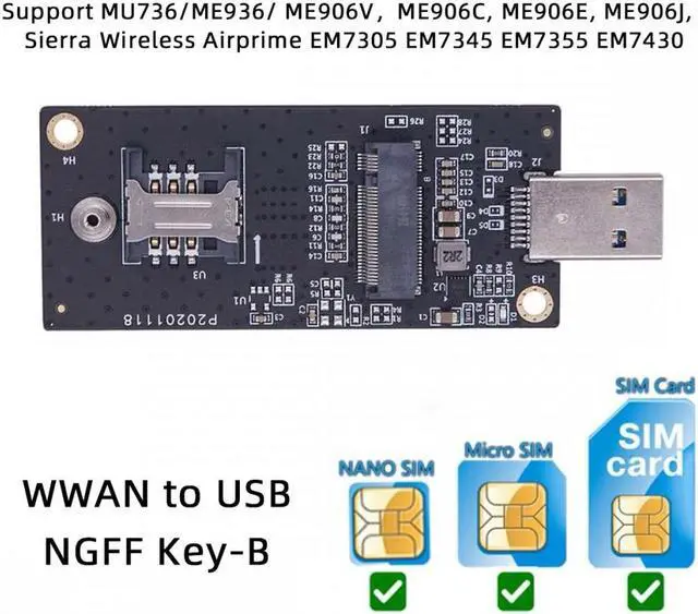Alt view image 4 of 7 - Jimier NGFF M.2 Key-B WWAN to USB 3.0 Adapter Riser Card w SIM Slot For 3G/4G/5G LTE Wireless Module Modem Card