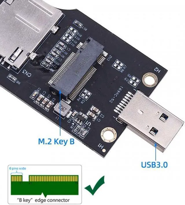 Alt view image 3 of 7 - Jimier NGFF M.2 Key-B WWAN to USB 3.0 Adapter Riser Card w SIM Slot For 3G/4G/5G LTE Wireless Module Modem Card