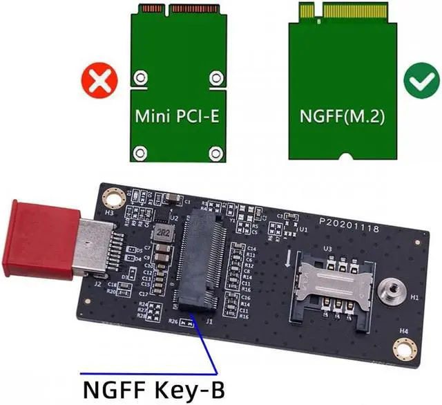 Alt view image 6 of 7 - Jimier NGFF M.2 Key-B WWAN to USB 3.0 Adapter Riser Card w SIM Slot For 3G/4G/5G LTE Wireless Module Modem Card
