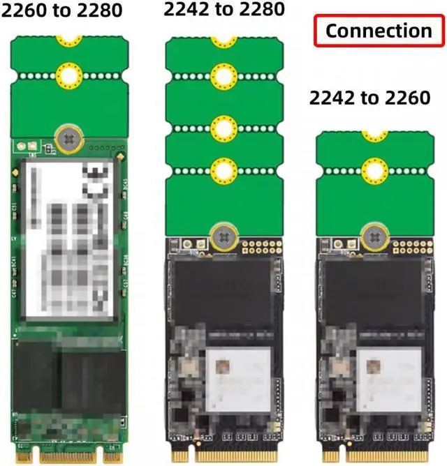 Alt view image 3 of 7 - Cablecc 2pcs/lot M2 NGFF NVME M.2 Extended Adapter Card Transfer 2230 2242 2260 2280 Change to Long Size SSD