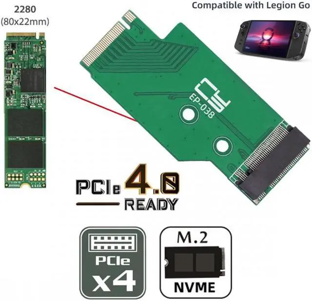 Alt view image 4 of 7 - Jimier NGFF NVME M-Key 22x42mm to 22x80mm Male to Female Extension SSD Adapter Compatible with Legion Go Game Boy