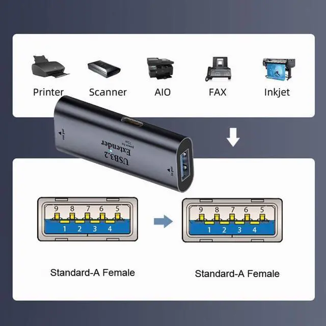 Alt view image 4 of 7 - Jimier USB 3.0 Active Repeater Adapter Type-A Female to Type-A Female Extender with Chipset for Camera Printer Computer